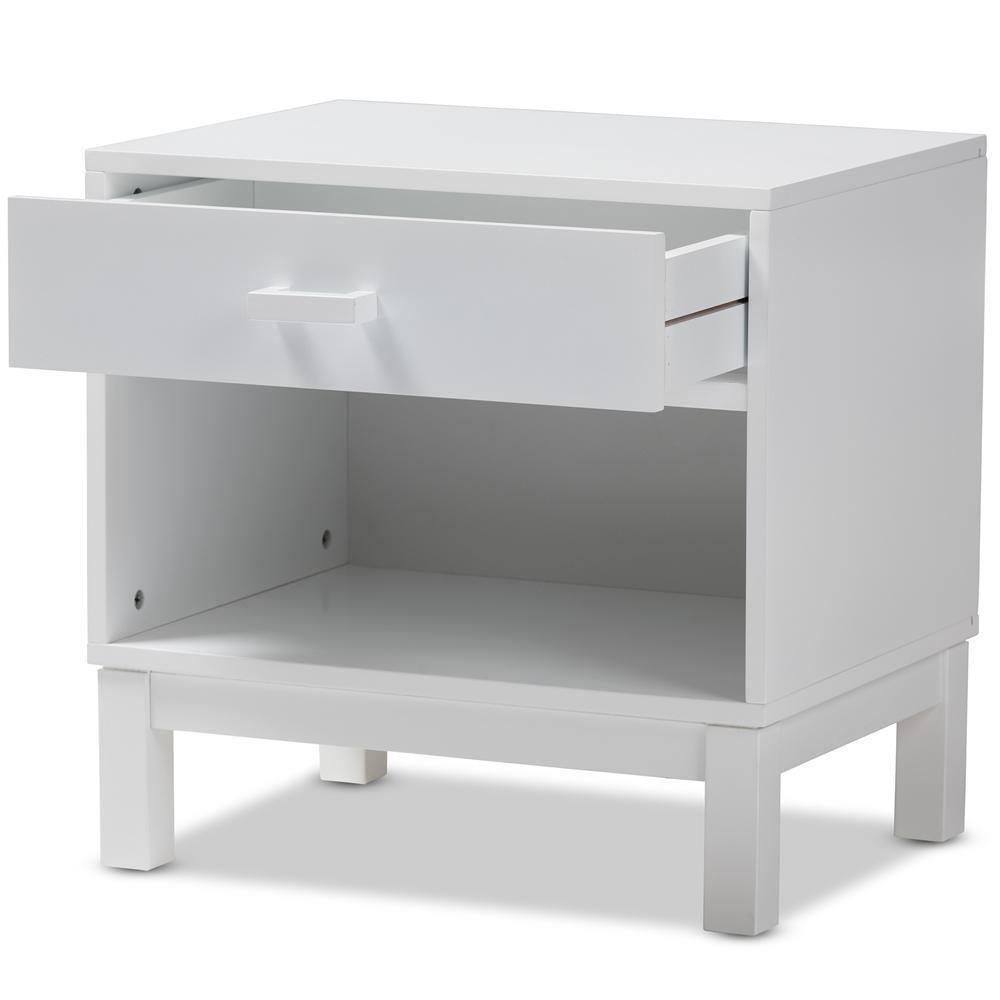 Deirdre Modern and Contemporary White Wood 1-Drawer Nightstand FredCo