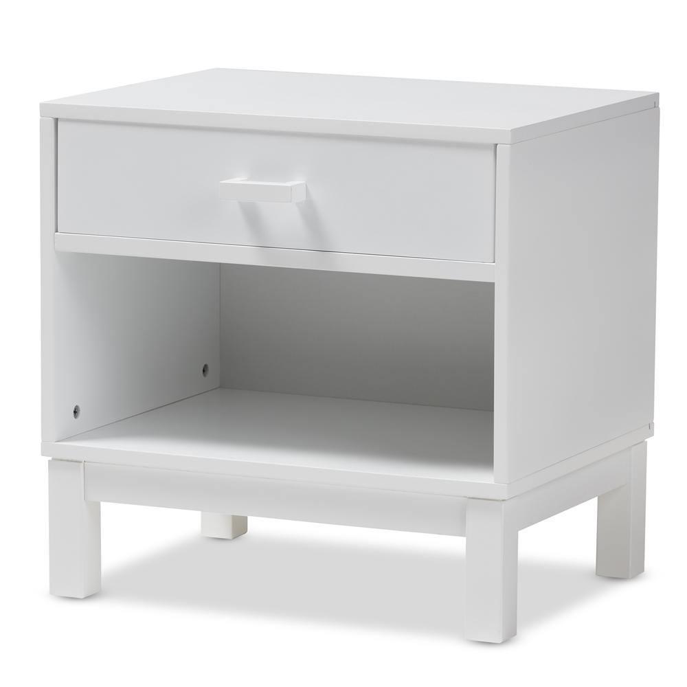 Deirdre Modern and Contemporary White Wood 1-Drawer Nightstand FredCo