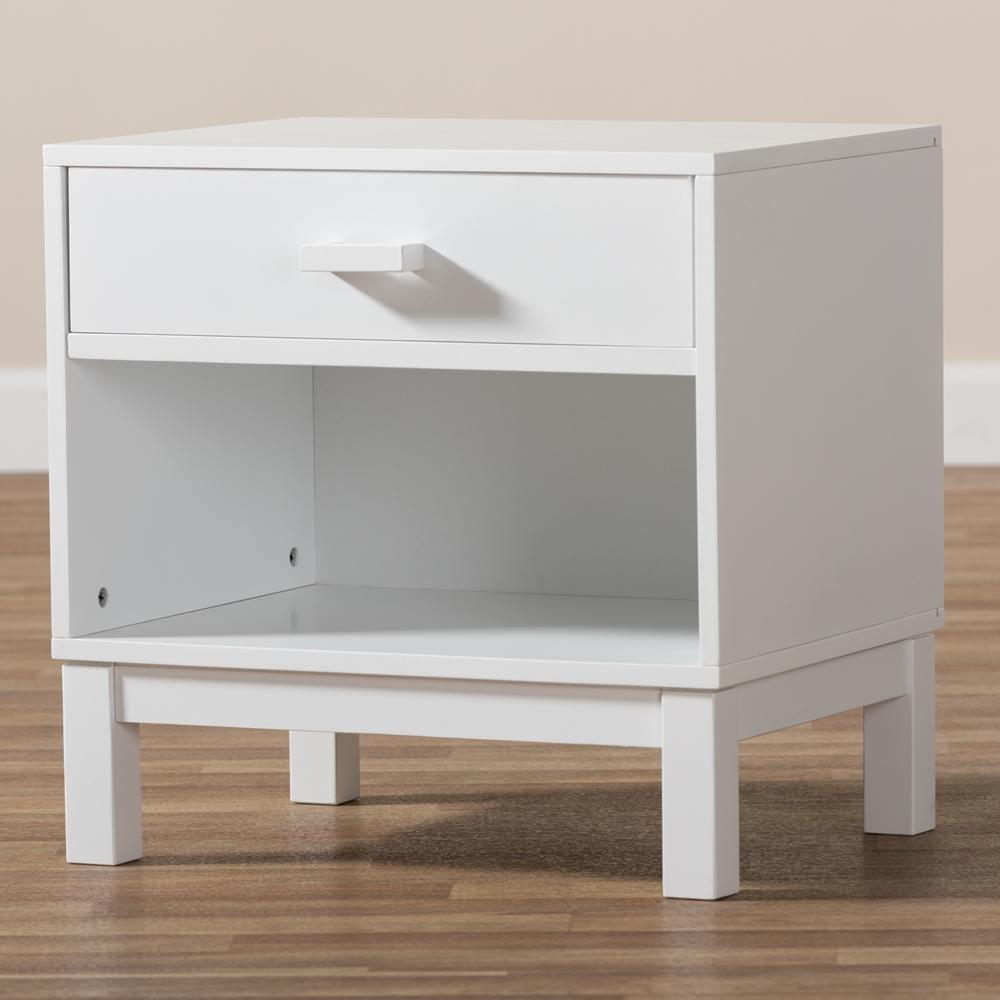 Deirdre Modern and Contemporary White Wood 1-Drawer Nightstand FredCo