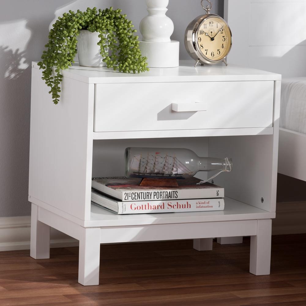 Deirdre Modern and Contemporary White Wood 1-Drawer Nightstand FredCo