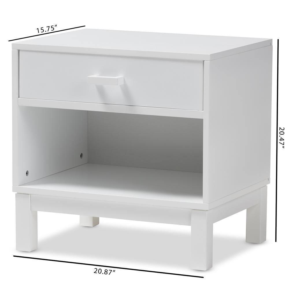 Deirdre Modern and Contemporary White Wood 1-Drawer Nightstand FredCo