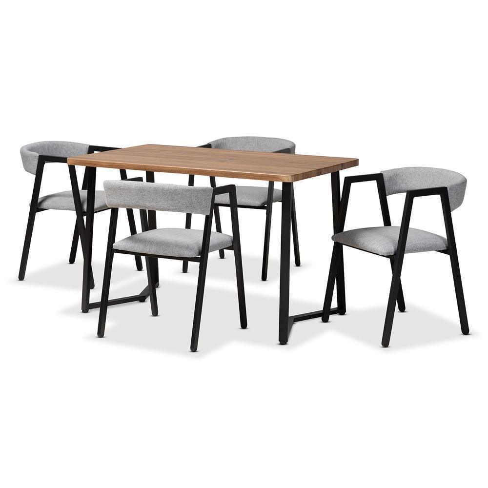 Delgado Modern and Contemporary Grey Fabric Upholstered and Black Metal 5-Piece Dining Set FredCo