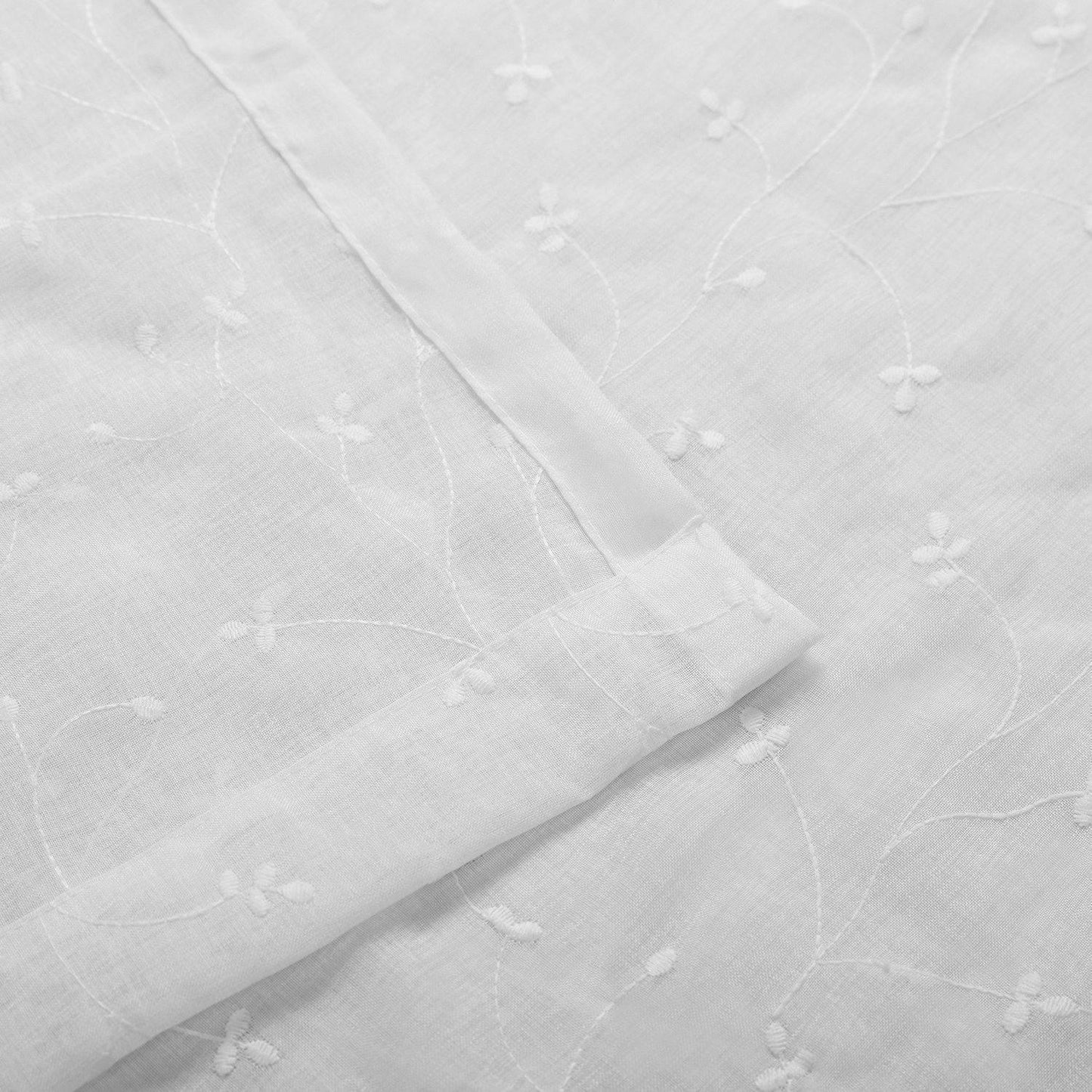 Delicate Flower Embroidered Sheer Grommet Panel 2-Piece Curtain Set FredCo