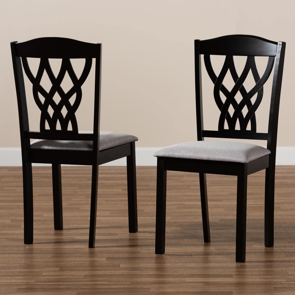 Delilah Modern and Contemporary Grey Fabric Upholstered and Dark Brown Finished Wood 2-Piece Dining Chair Set FredCo