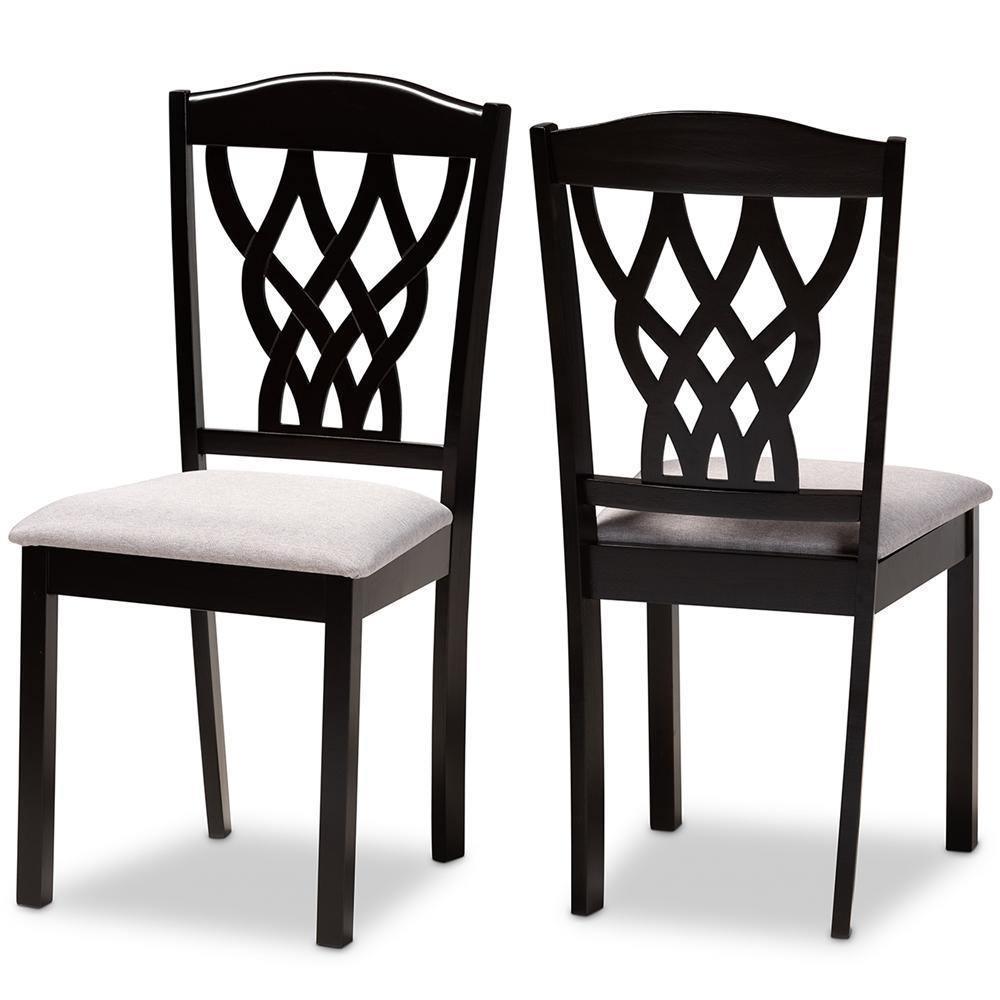 Delilah Modern and Contemporary Grey Fabric Upholstered and Dark Brown Finished Wood 2-Piece Dining Chair Set FredCo