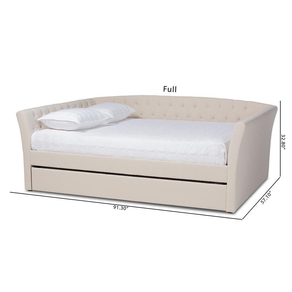 Delora Modern and Contemporary Beige Fabric Upholstered Full Size Daybed with Roll-Out Trundle Bed FredCo