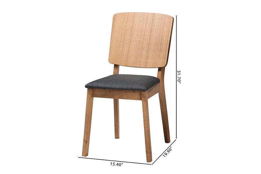 Denmark Mid-Century Modern Black Fabric and French Oak Brown Finished Rubberwood 2-Piece Dining Chair Set FredCo