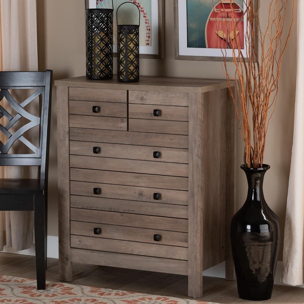 Derek Modern and Contemporary Transitional Natural Oak Finished Wood 5-Drawer Chest FredCo