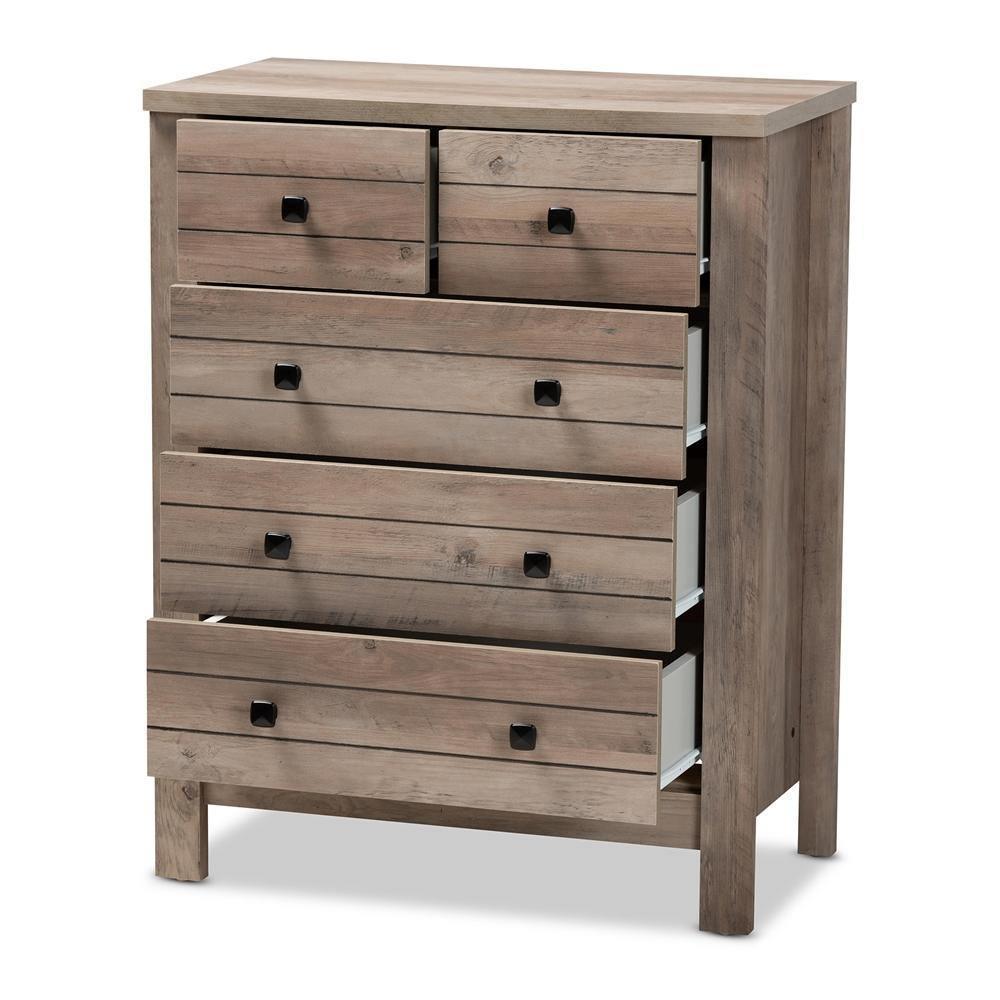 Derek Modern and Contemporary Transitional Natural Oak Finished Wood 5-Drawer Chest FredCo