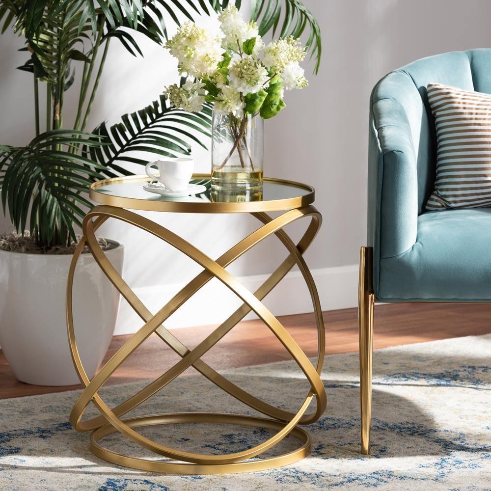 Desma Glam and Luxe Gold Finished Metal and Mirrored Glass End Table FredCo