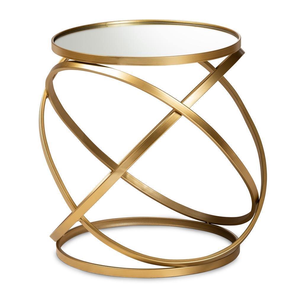 Desma Glam and Luxe Gold Finished Metal and Mirrored Glass End Table FredCo
