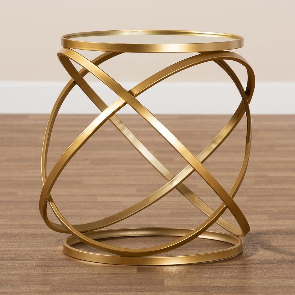 Desma Glam and Luxe Gold Finished Metal and Mirrored Glass End Table FredCo