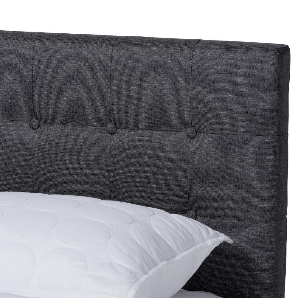 Devan Mid-Century Modern Dark Grey Fabric Upholstered Walnut Brown Finished Wood King Size Platform Bed FredCo