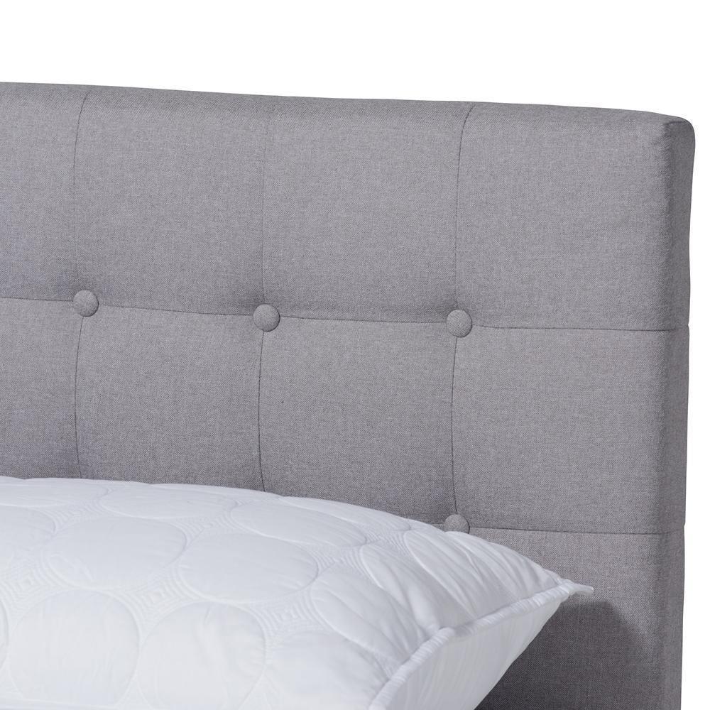 Devan Mid-Century Modern Light Grey Fabric Upholstered Walnut Brown Finished Wood Queen Size Platform Bed FredCo