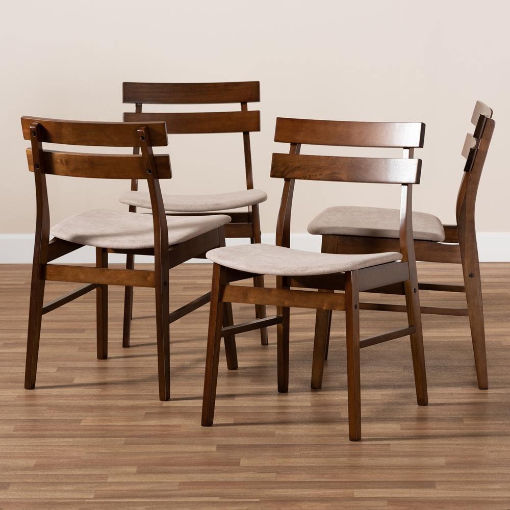 Devlin Mid-Century Modern Transitional Light Beige Fabric Upholstered and Walnut Brown Finished Wood 4-Piece Dining Chair Set FredCo