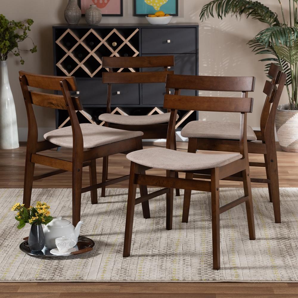 Devlin Mid-Century Modern Transitional Light Beige Fabric Upholstered and Walnut Brown Finished Wood 4-Piece Dining Chair Set FredCo