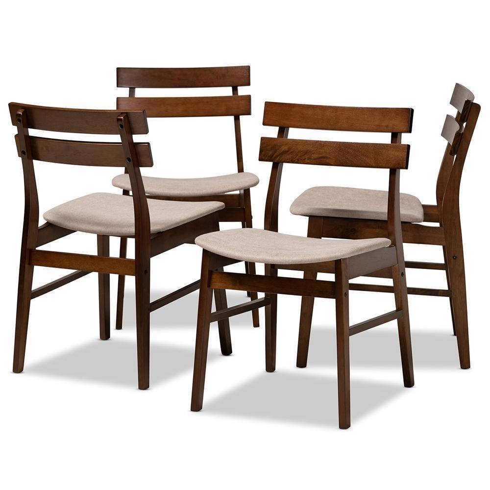 Devlin Mid-Century Modern Transitional Light Beige Fabric Upholstered and Walnut Brown Finished Wood 4-Piece Dining Chair Set FredCo