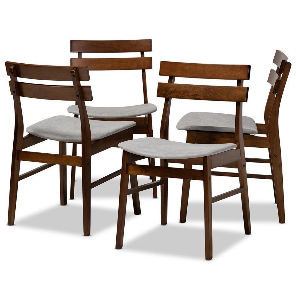 Devlin Mid-Century Modern Transitional Light Grey Fabric Upholstered and Walnut Brown Finished Wood 4-Piece Dining Chair Set FredCo