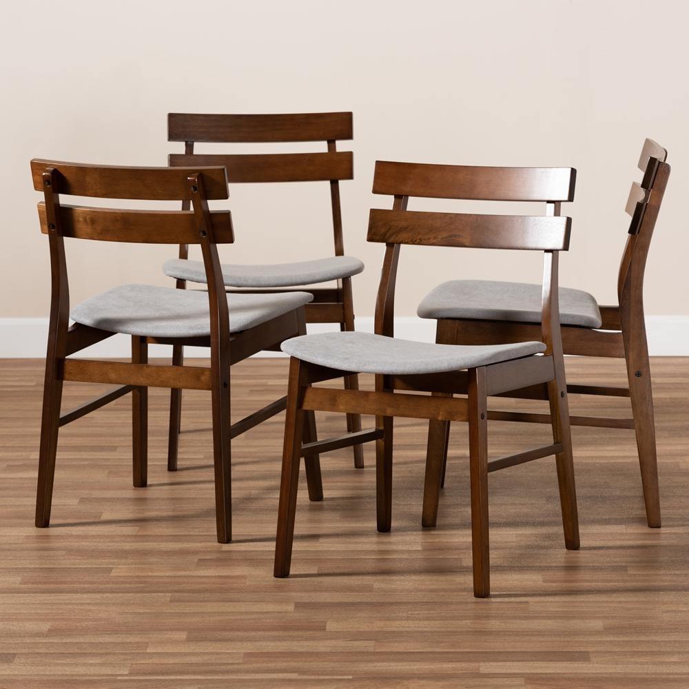 Devlin Mid-Century Modern Transitional Light Grey Fabric Upholstered and Walnut Brown Finished Wood 4-Piece Dining Chair Set FredCo