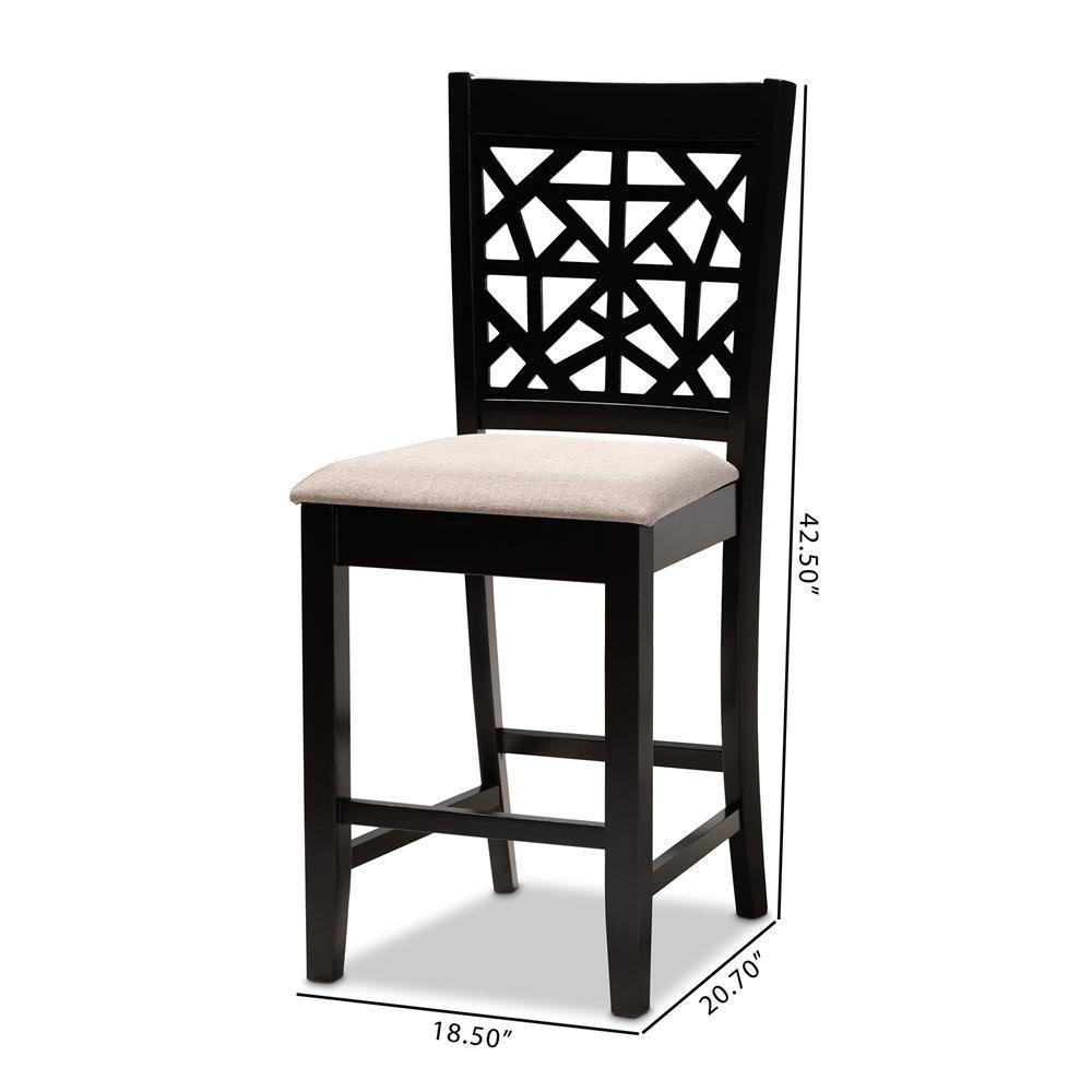 Devon Modern and Contemporary Sand Fabric Upholstered and Espresso Brown Finished Wood 2-Piece Counter Height Pub Chair Set FredCo