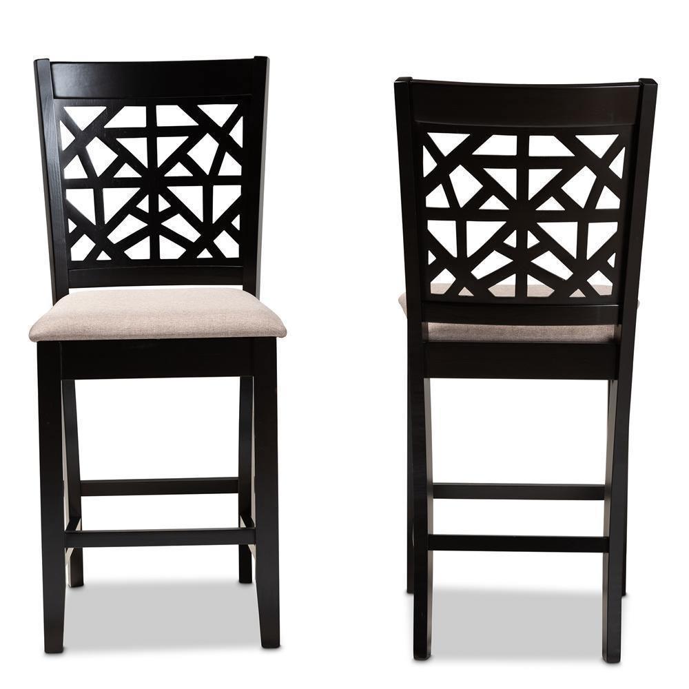 Devon Modern and Contemporary Sand Fabric Upholstered and Espresso Brown Finished Wood 2-Piece Counter Height Pub Chair Set FredCo