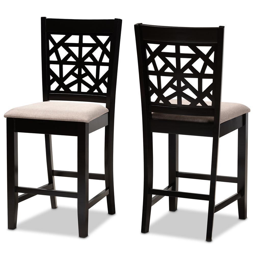 Devon Modern and Contemporary Sand Fabric Upholstered and Espresso Brown Finished Wood 2-Piece Counter Height Pub Chair Set FredCo