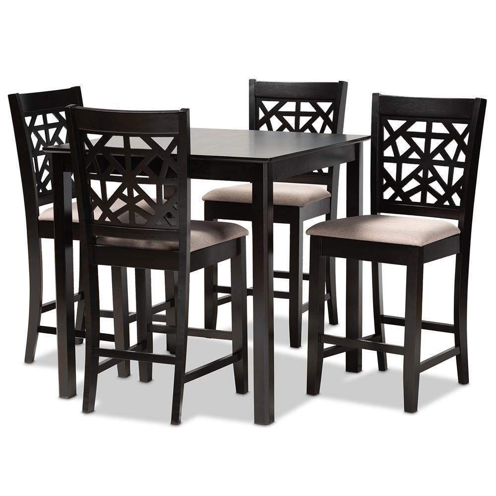 Devon Modern and Contemporary Sand Fabric Upholstered and Espresso Brown Finished Wood 5-Piece Pub Dining Set FredCo