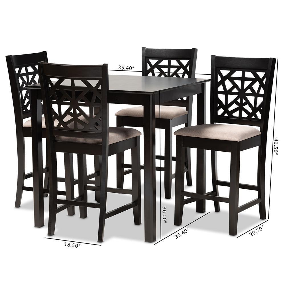 Devon Modern and Contemporary Sand Fabric Upholstered and Espresso Brown Finished Wood 5-Piece Pub Dining Set FredCo