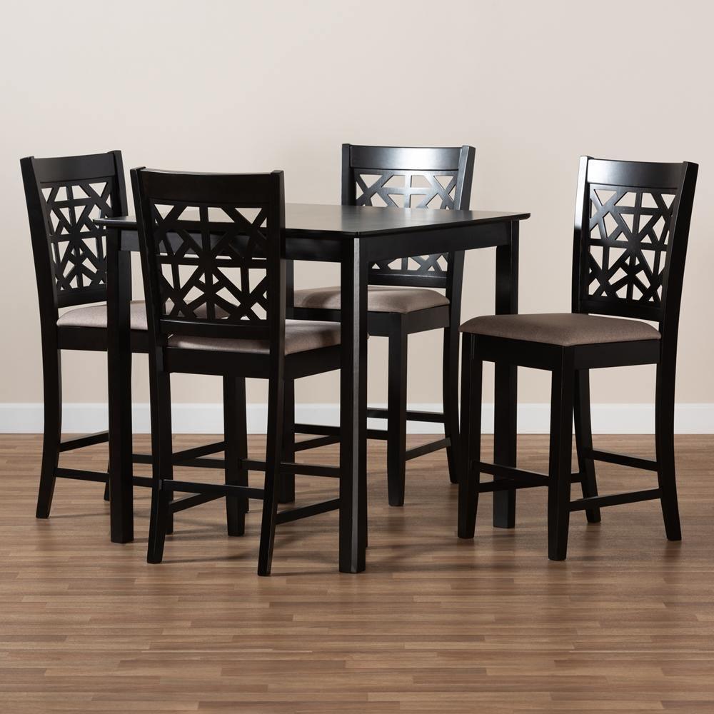 Devon Modern and Contemporary Sand Fabric Upholstered and Espresso Brown Finished Wood 5-Piece Pub Dining Set FredCo