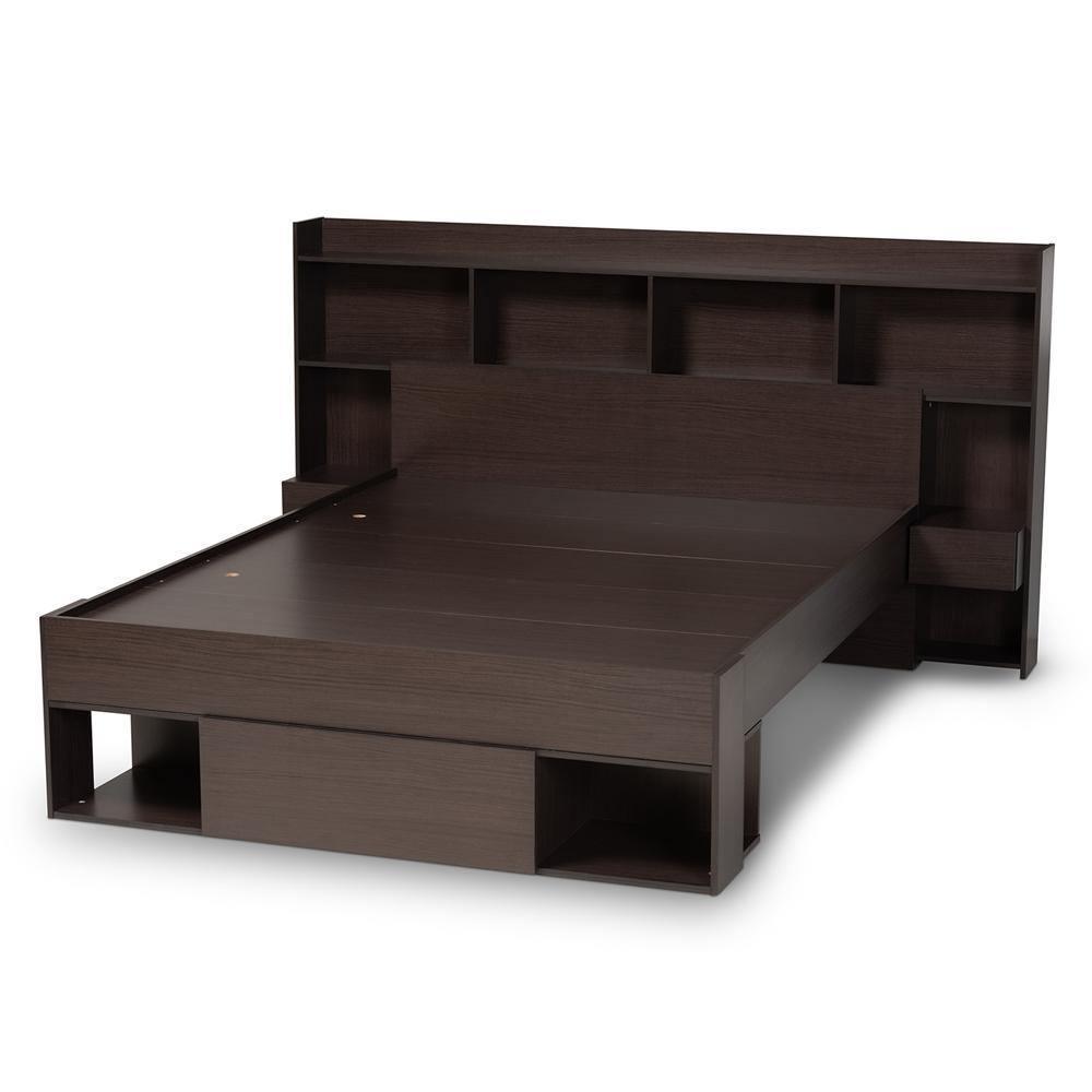 Dexton Modern and Contemporary Dark Brown Finished Wood Queen Size Platform Storage Bed FredCo