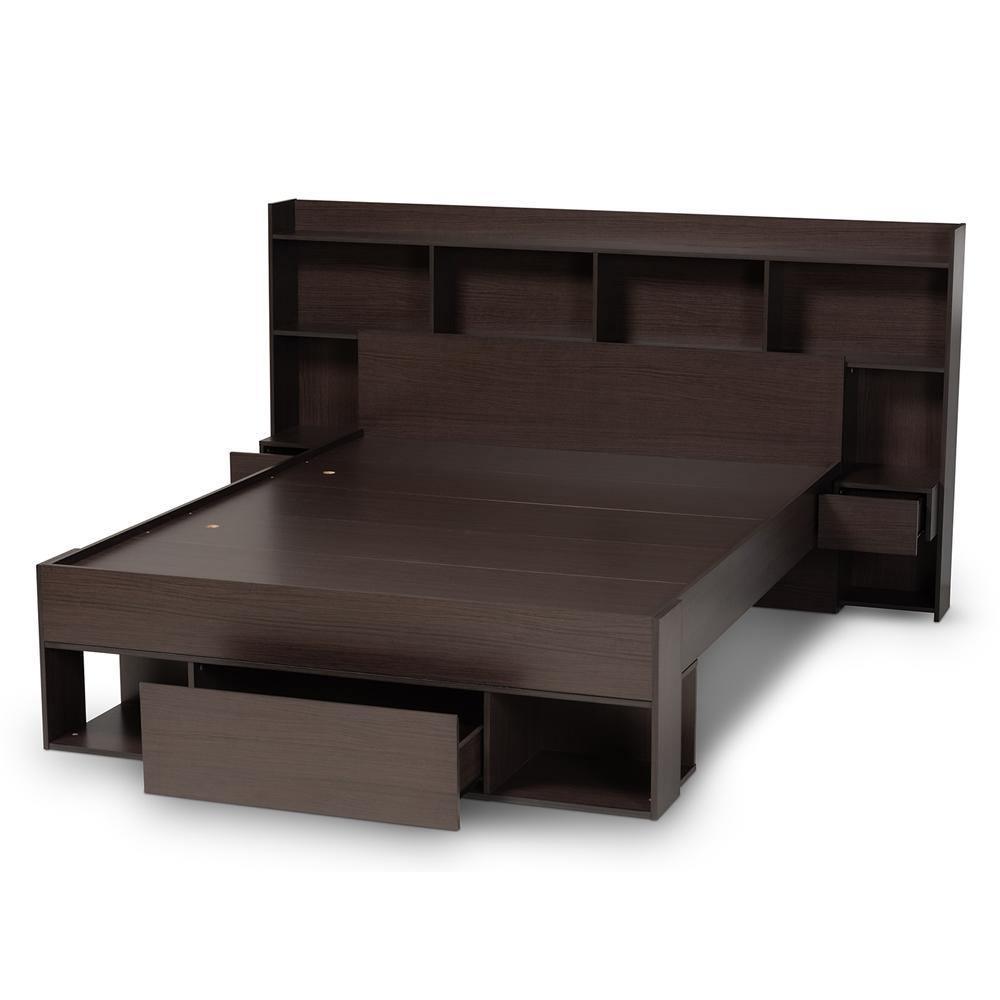 Dexton Modern and Contemporary Dark Brown Finished Wood Queen Size Platform Storage Bed FredCo
