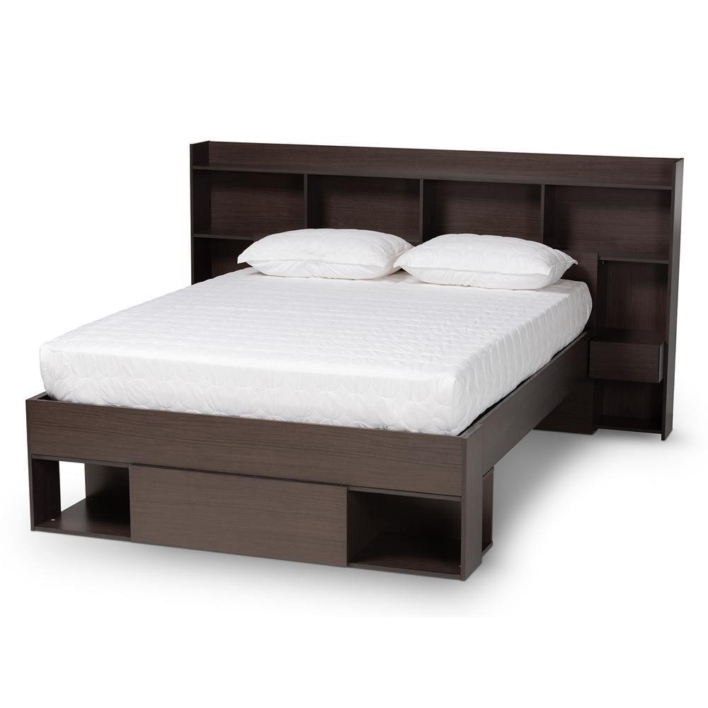 Dexton Modern and Contemporary Dark Brown Finished Wood Queen Size Platform Storage Bed FredCo
