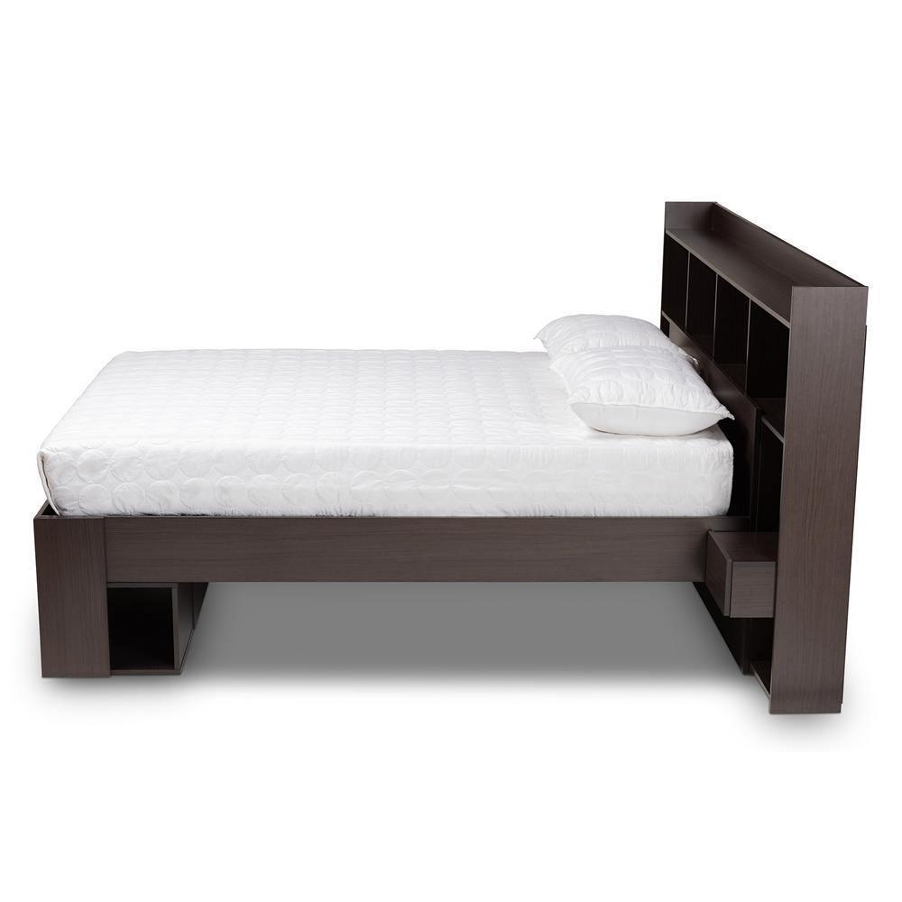 Dexton Modern and Contemporary Dark Brown Finished Wood Queen Size Platform Storage Bed FredCo