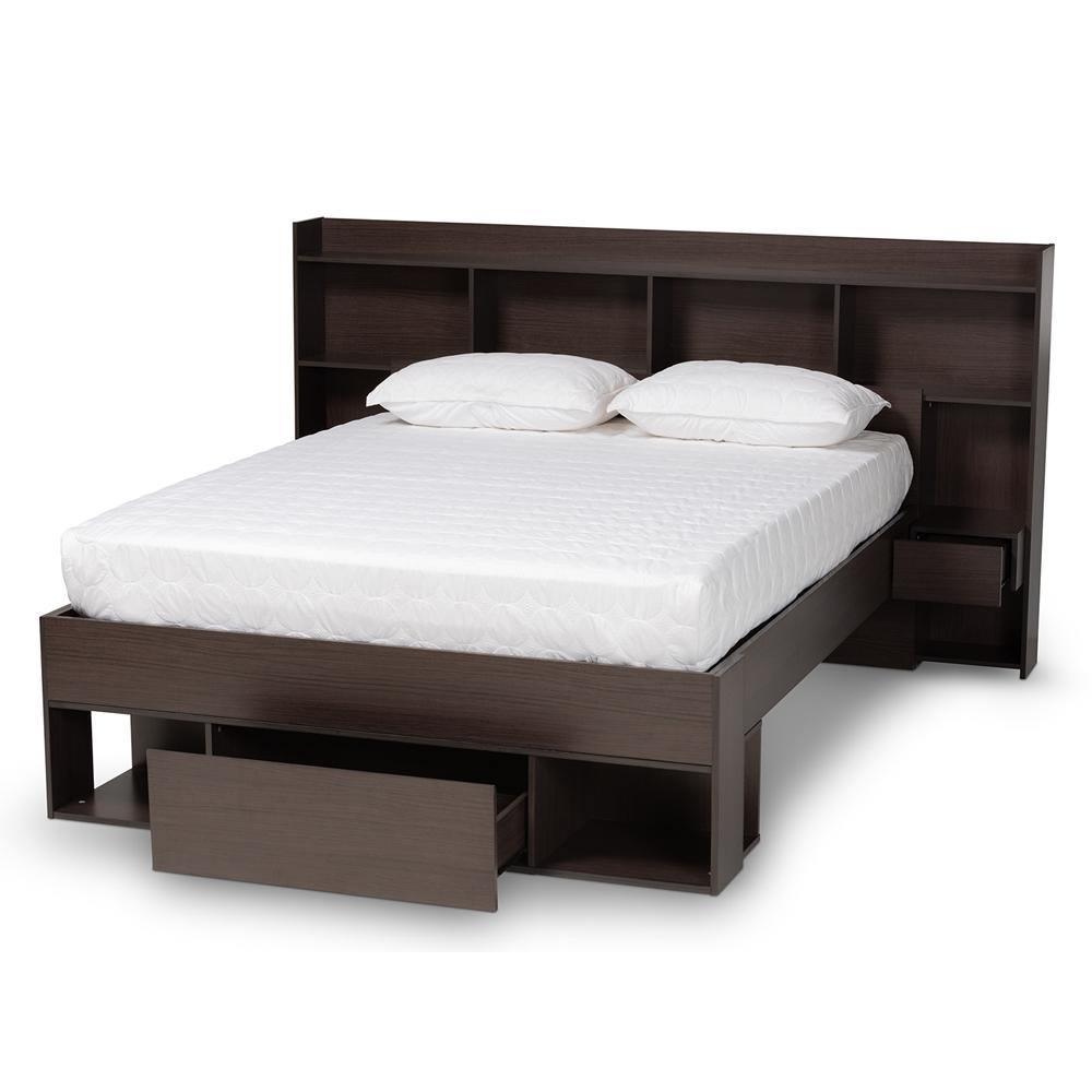 Dexton Modern and Contemporary Dark Brown Finished Wood Queen Size Platform Storage Bed FredCo