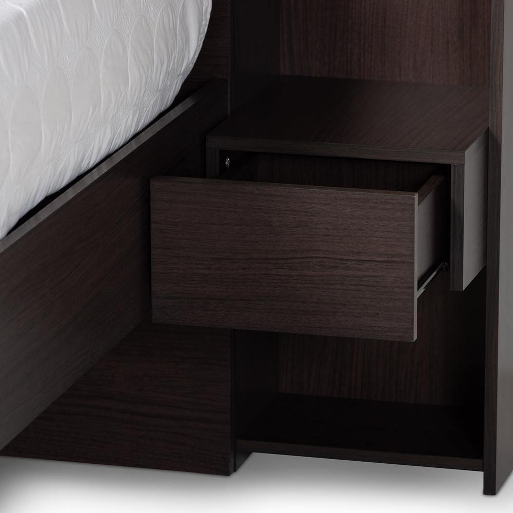 Dexton Modern and Contemporary Dark Brown Finished Wood Queen Size Platform Storage Bed FredCo