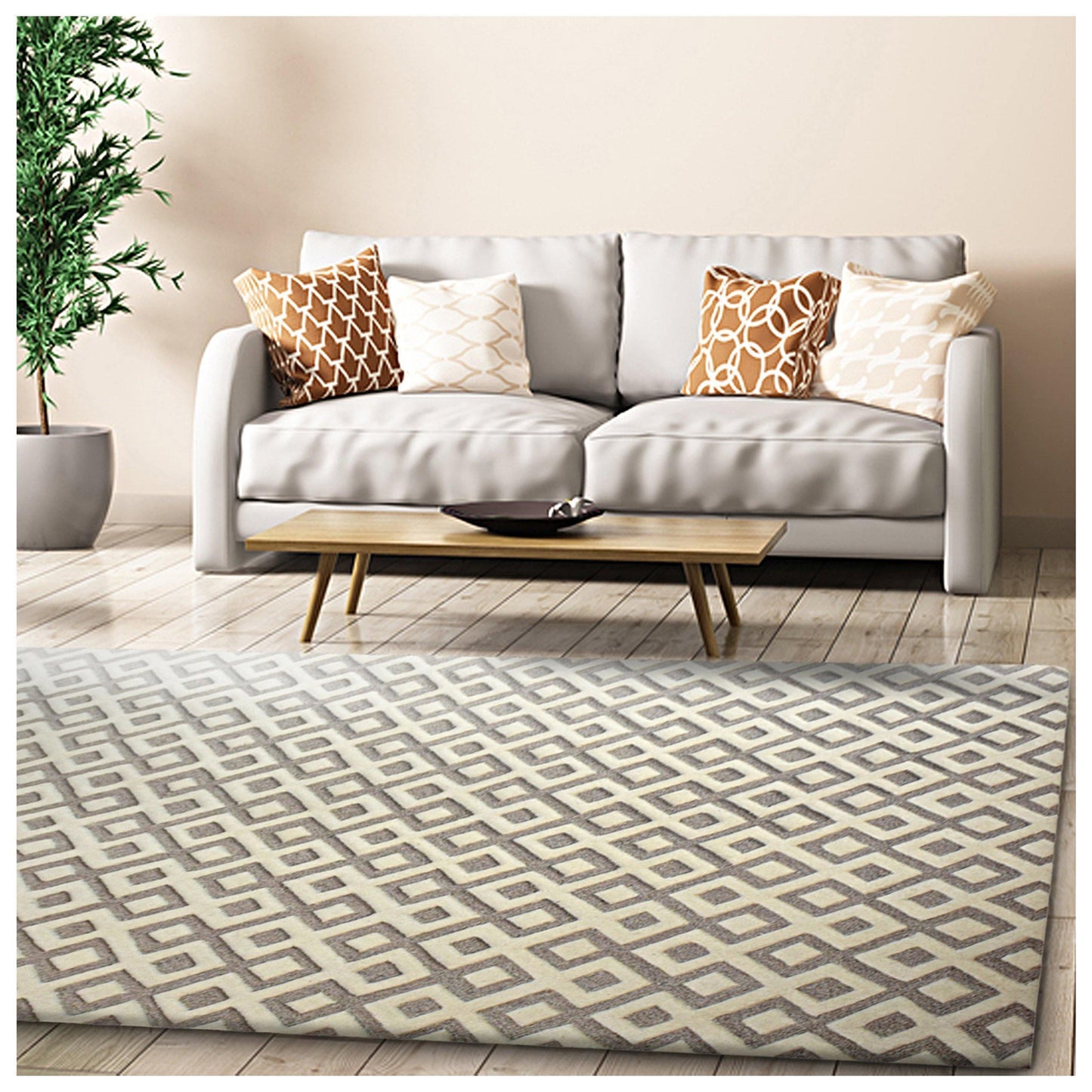Diamond Hand-Woven Moroccan Wool-Viscose Blend Rug FredCo