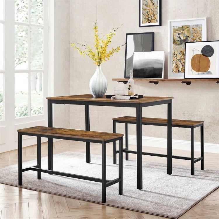 Dining Table with 2 Benches Rustic Brown FredCo