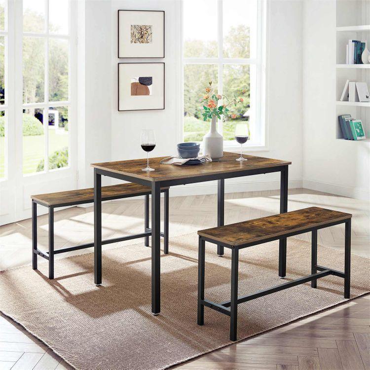 Dining Table with 2 Benches Rustic Brown FredCo