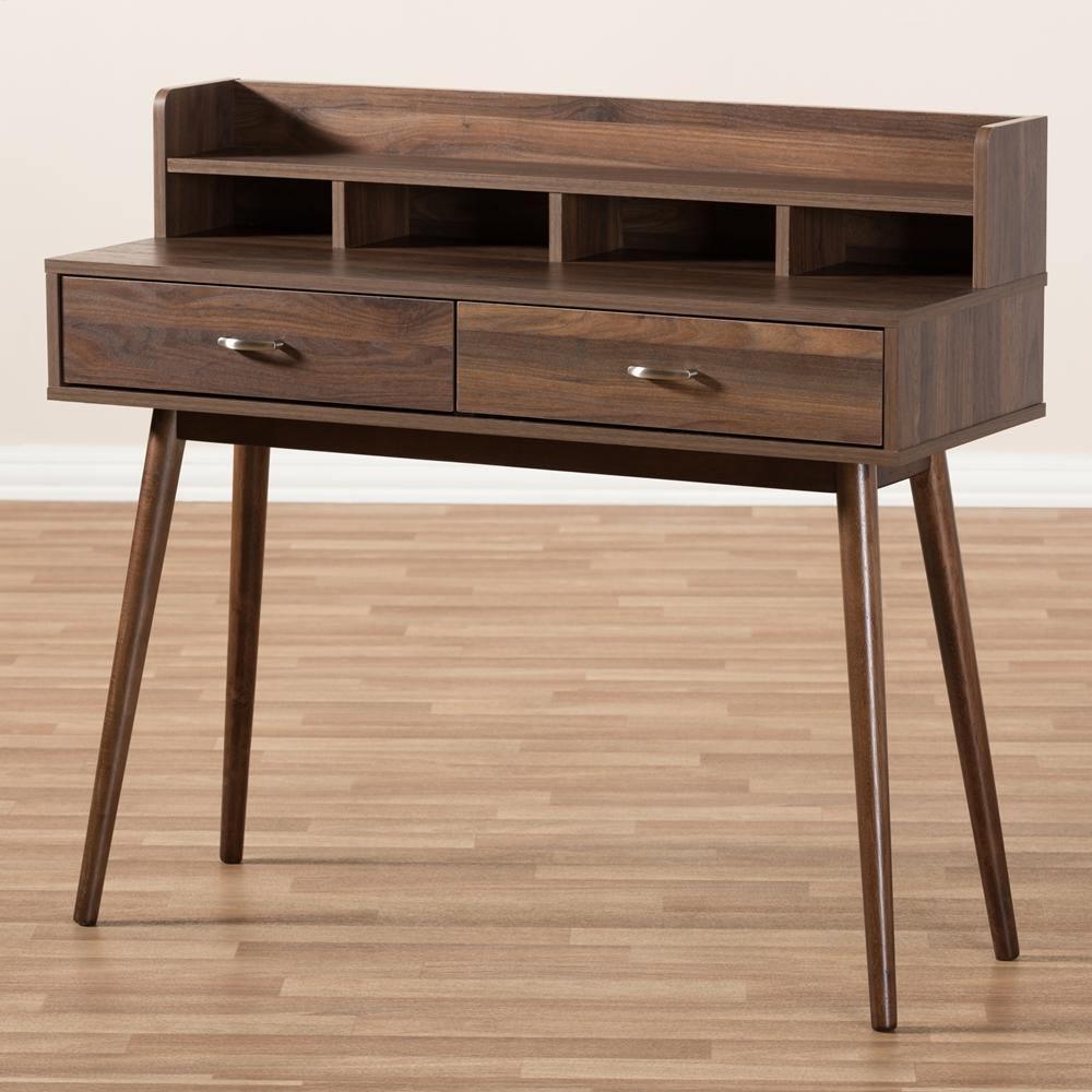 Disa Mid-Century Modern Walnut Brown Finished 2-Drawer Desk FredCo