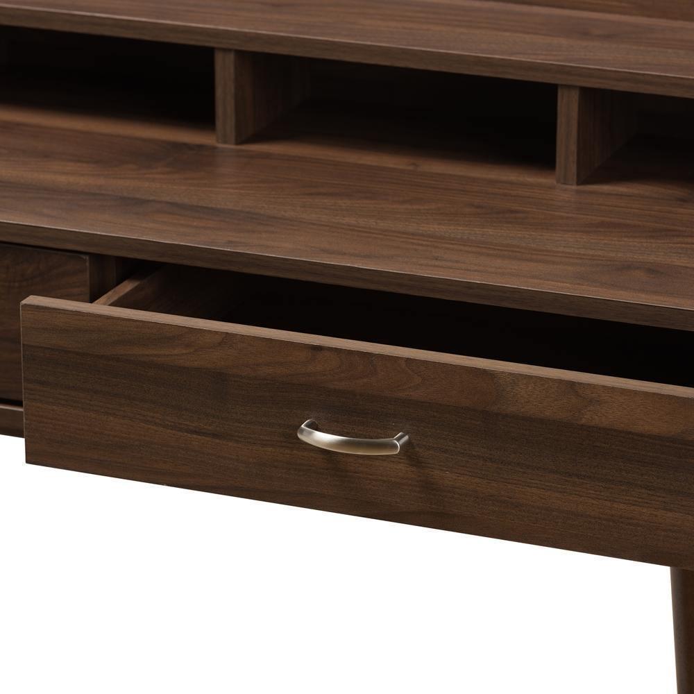 Disa Mid-Century Modern Walnut Brown Finished 2-Drawer Desk FredCo
