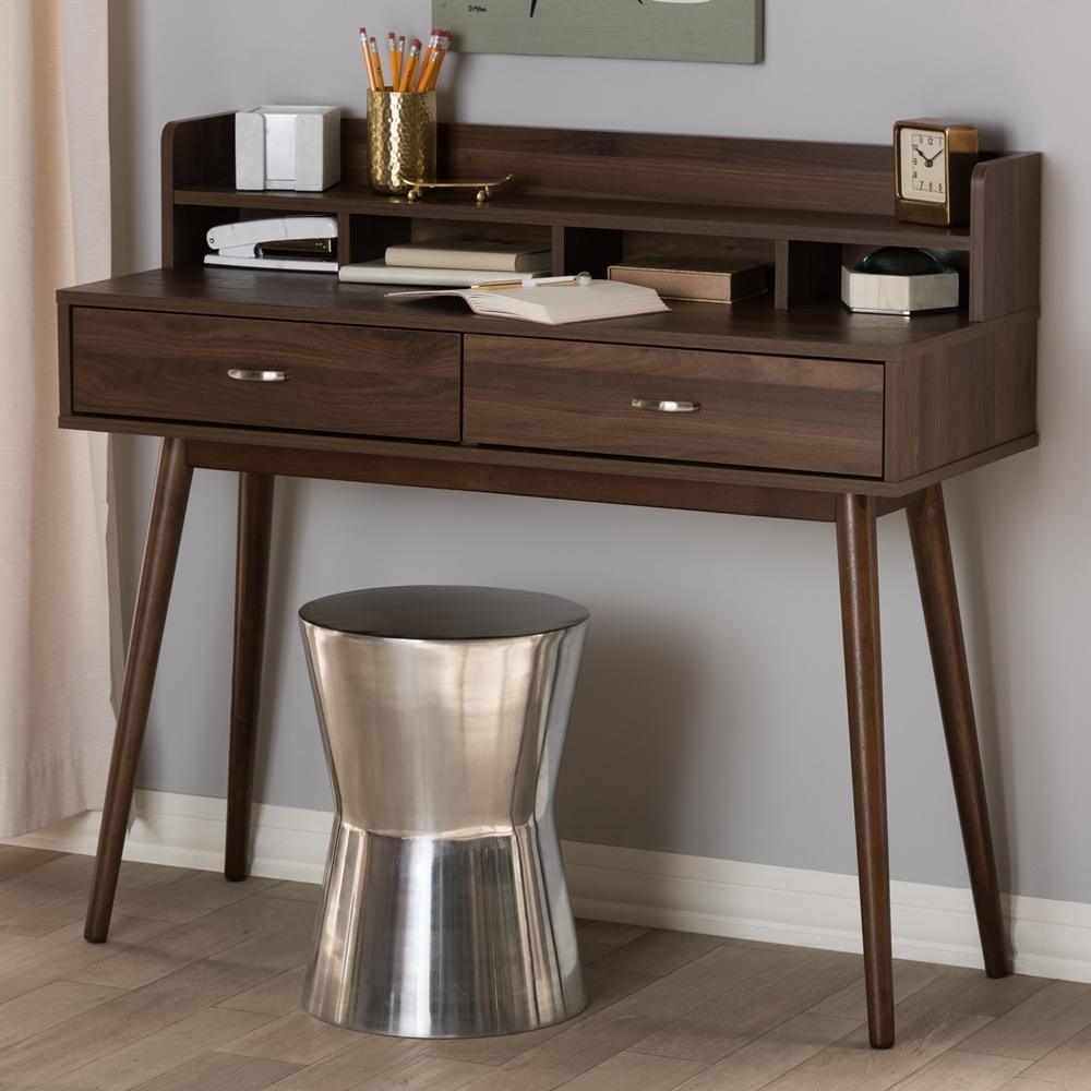 Disa Mid-Century Modern Walnut Brown Finished 2-Drawer Desk FredCo
