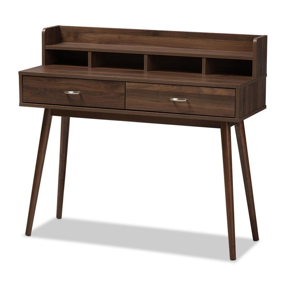 Disa Mid-Century Modern Walnut Brown Finished 2-Drawer Desk FredCo