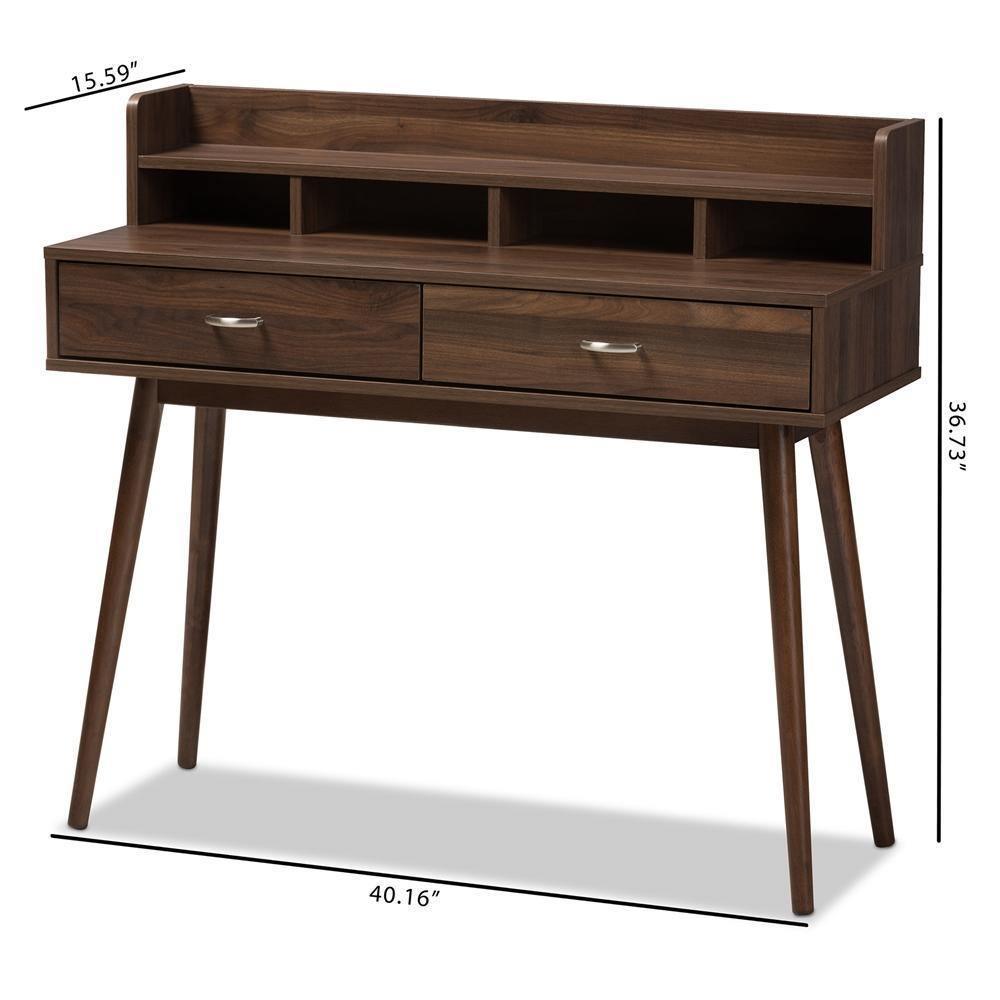 Disa Mid-Century Modern Walnut Brown Finished 2-Drawer Desk FredCo
