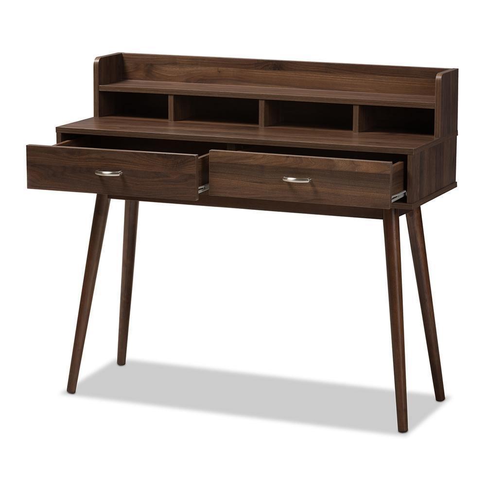 Disa Mid-Century Modern Walnut Brown Finished 2-Drawer Desk FredCo