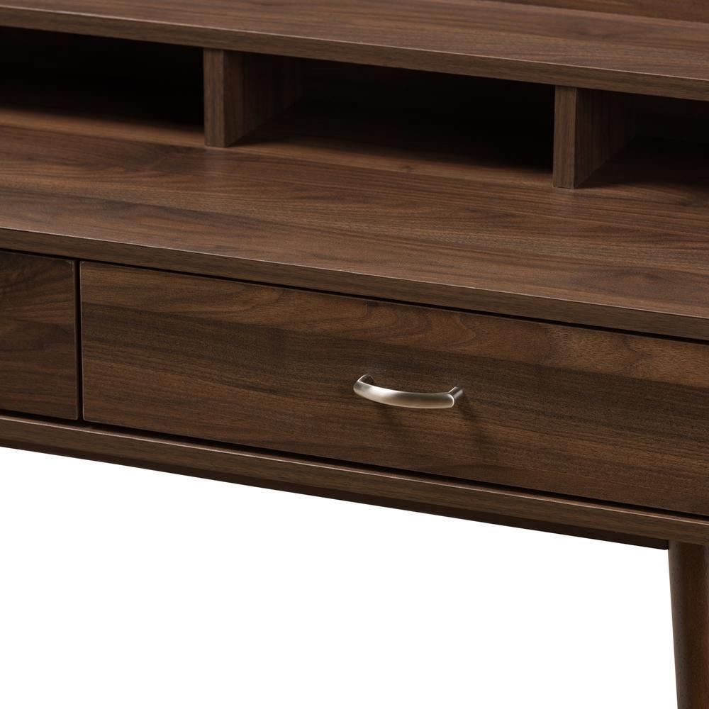 Disa Mid-Century Modern Walnut Brown Finished 2-Drawer Desk FredCo