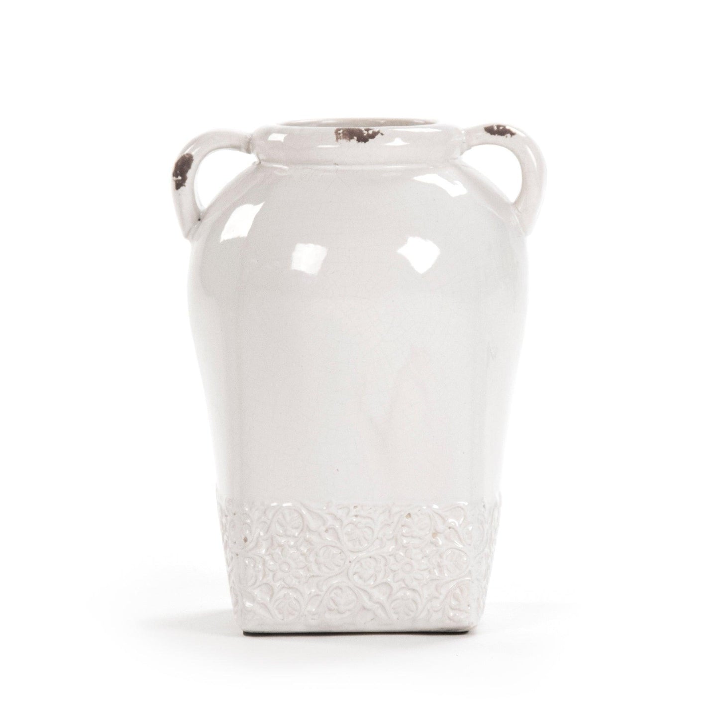 Distressed Crackle White Vase (6768L A369) FredCo