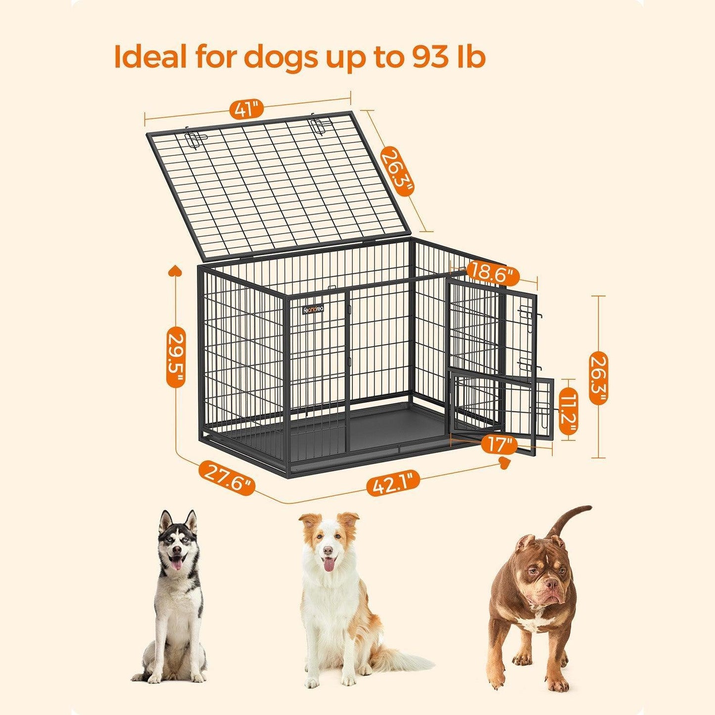Dog Crate 42.1 x 27.6 x 29.5 Inches Heavy-Duty FredCo