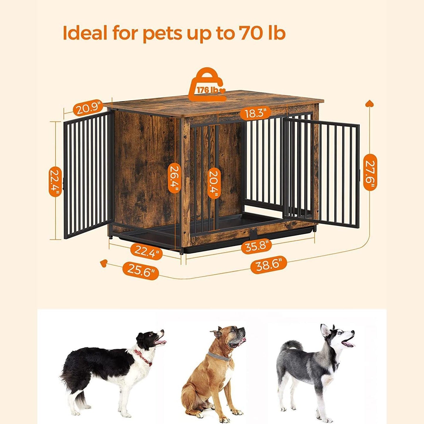 Dog Crate Furniture with 2 Doors, 70lb Rustic Brown FredCo