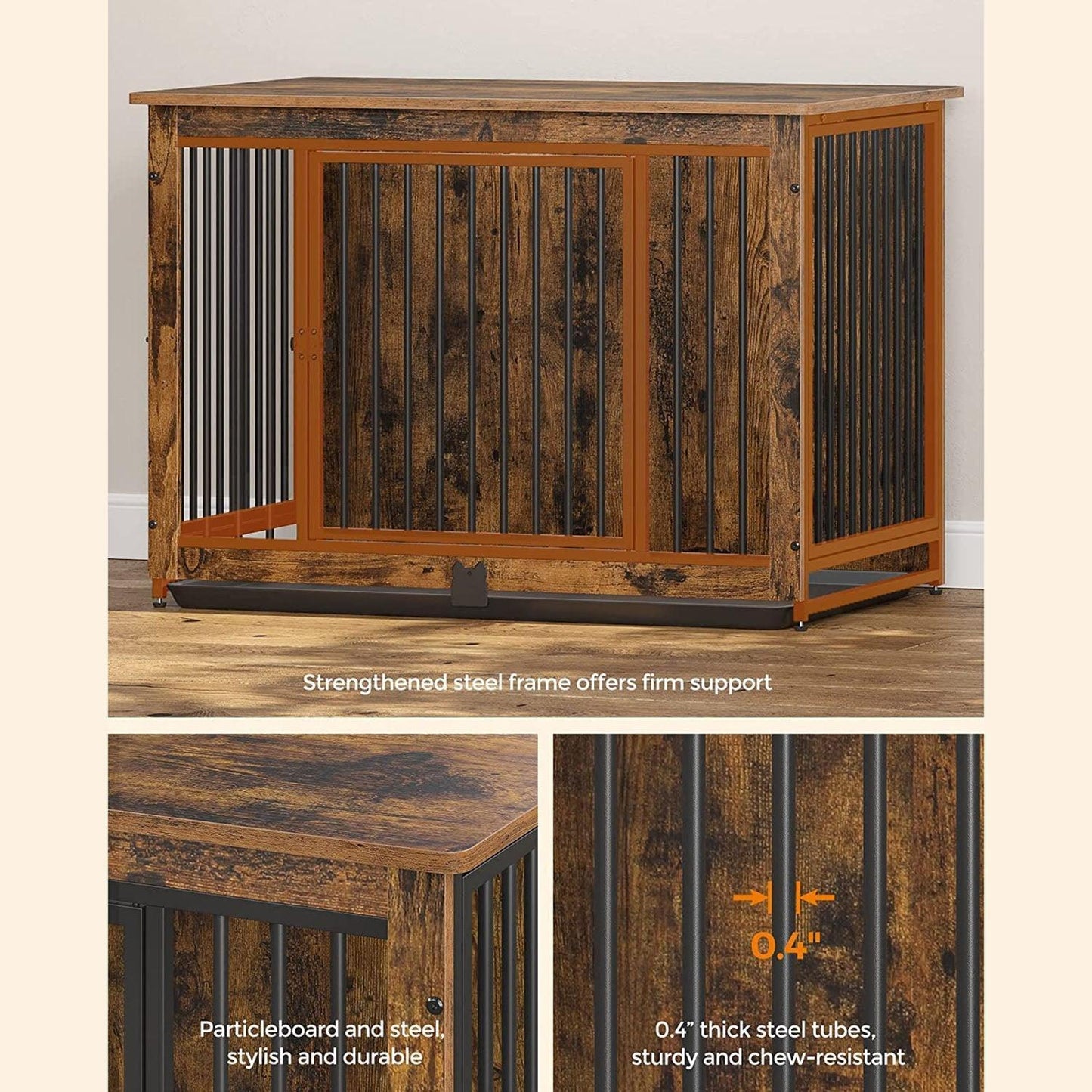 Dog Crate Furniture with 2 Doors, 70lb Rustic Brown FredCo