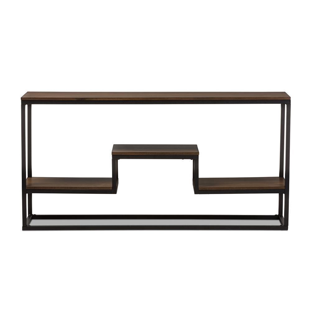 Doreen Rustic Industrial Style Antique Black Textured Finished Metal Distressed Wood Console Table FredCo